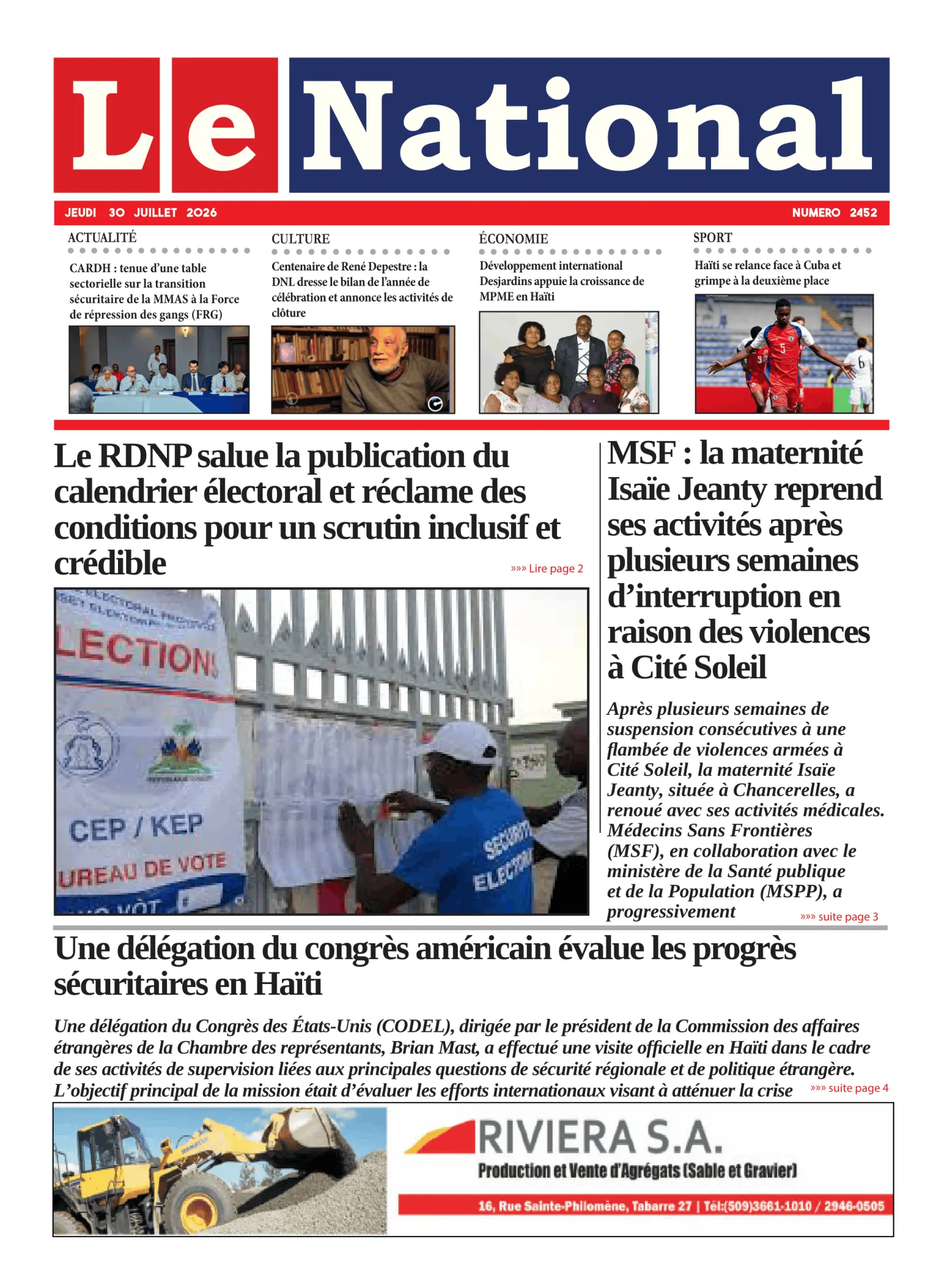 Page 1 de l'édition 2452