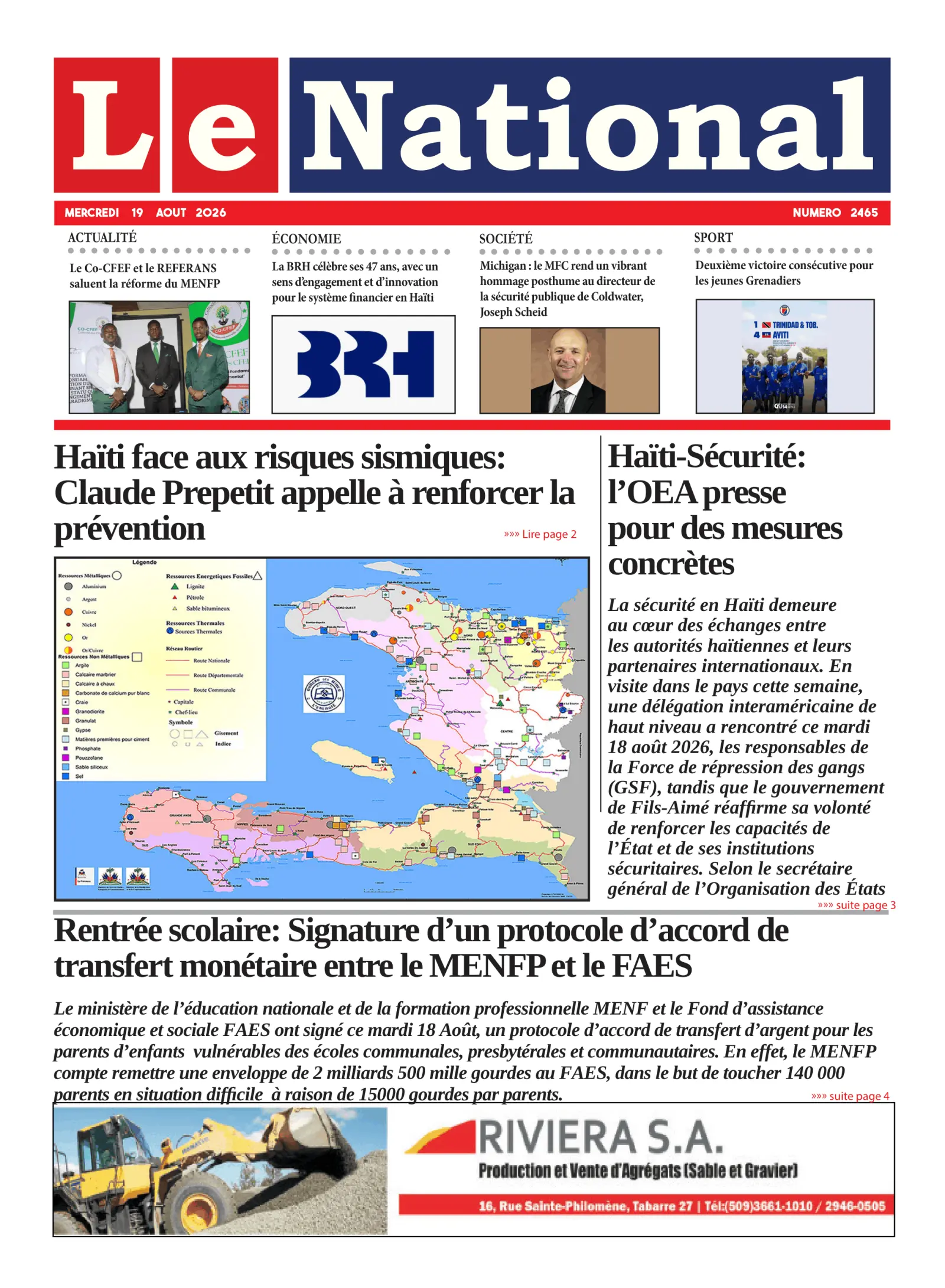 Page 1 de l'édition 2465