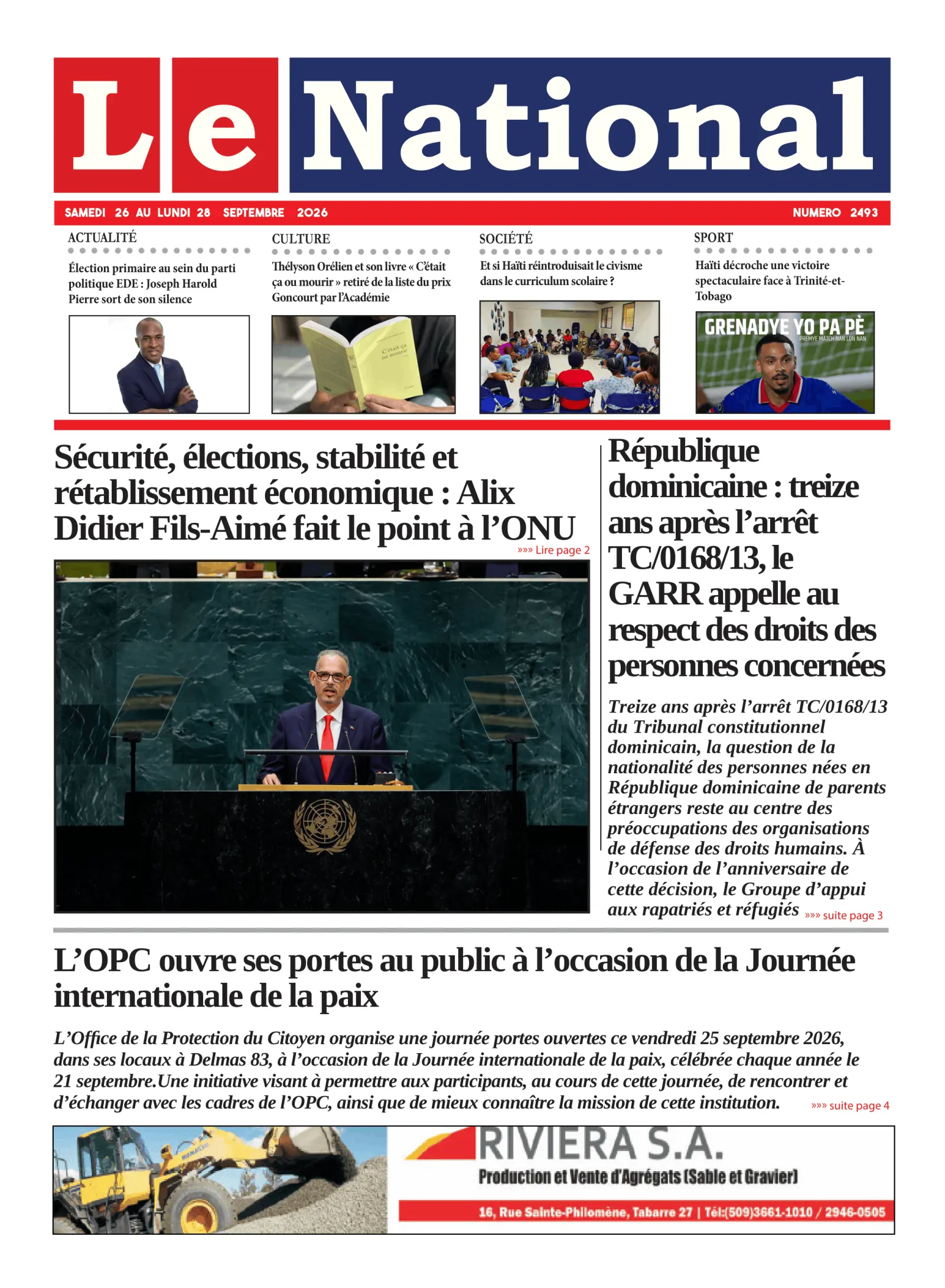Page 1 de l'édition 2493