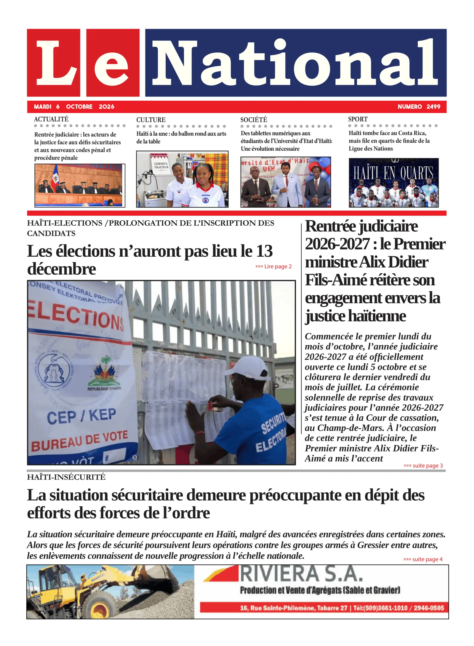 Page 1 de l'édition 2499