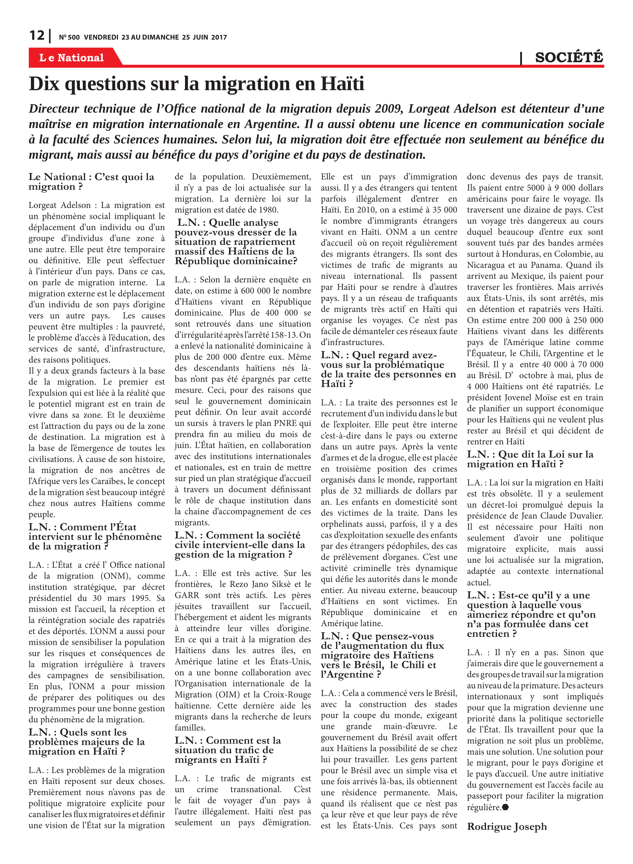 Page 12 de l'édition 500
