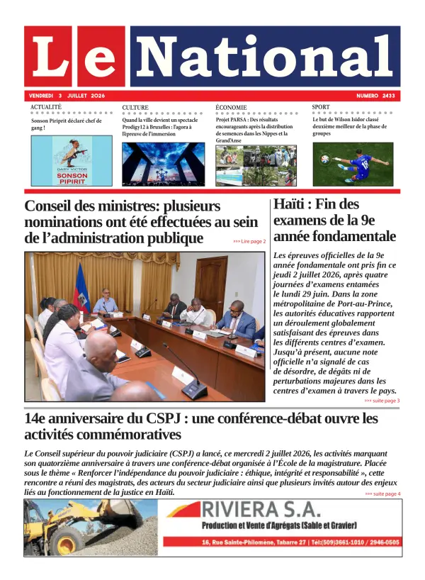 Une de l'édition 2433